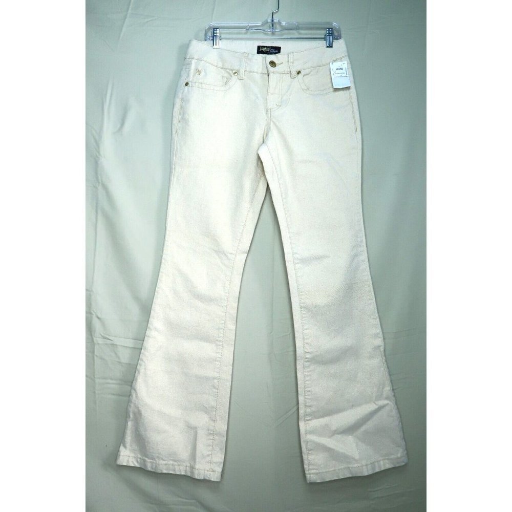 NWT Jou Jou Flare Denim Jeans Womens 11/12 32x32 Cream with Gold Glitter